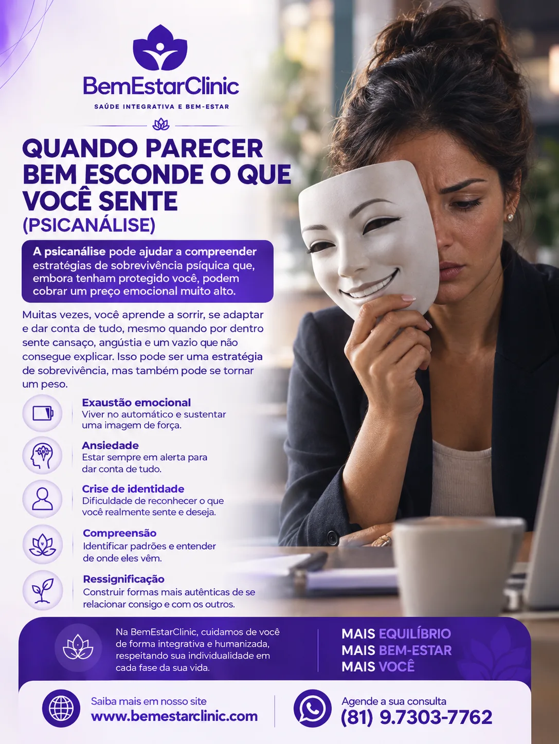  MASKING: QUANDO ESCONDER O QUE VOCÊ SENTE SE TORNA UMA FORMA DE SOBREVIVER — BemEstarClinic, Caruaru-PE